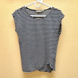 Christian Siriano Womens Navy Blue Striped Linen T-Shirt Size S